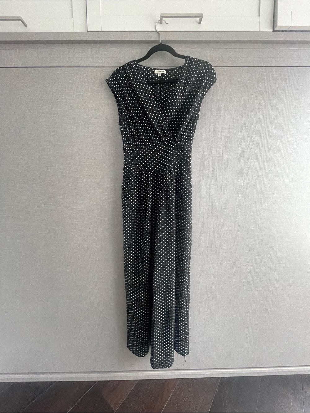 Max Studio Black Polka Dot Wrap-Style Women’s jumpsuit.